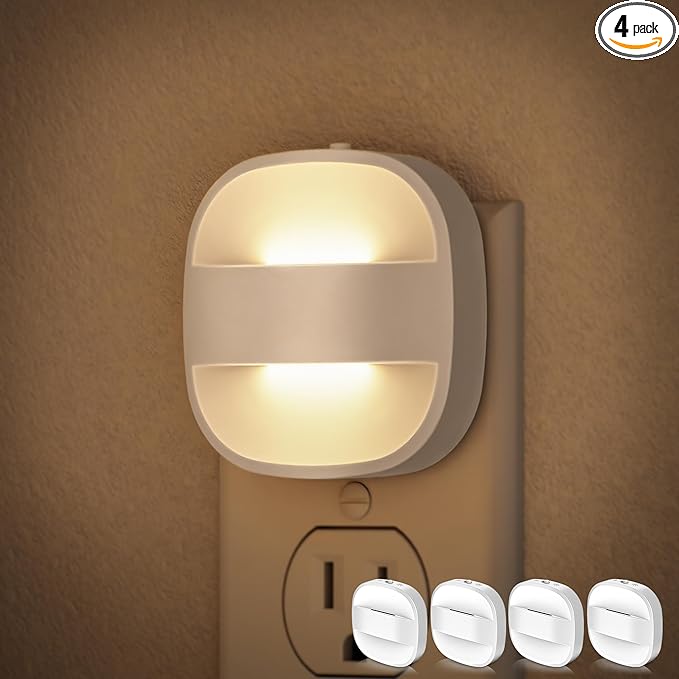 DORESshop Led Night Lights Plug Into Wall, 4 Packs Plug in Night Light Dimmable Mini with Auto Dusk to Dawn Sensor, 3000K Foldable Plug Nightlight Adjustable Brightness for Bedroom, Stairs, Hallway - Bloomnest