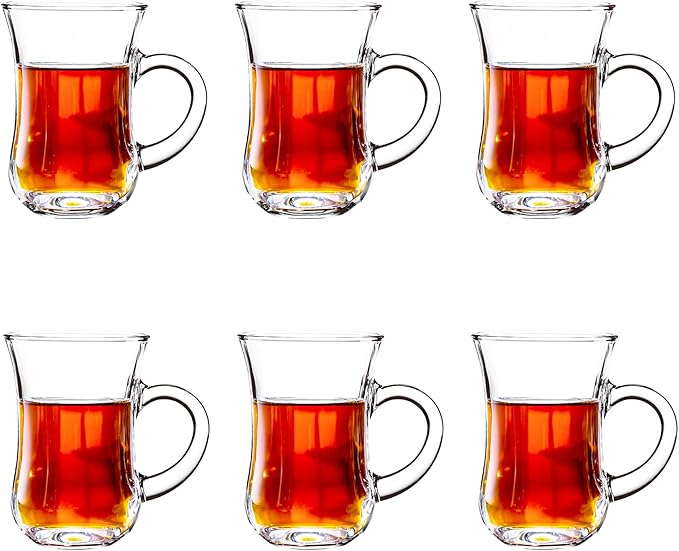 Turkish Tea Glasses With Handle - Tea Cups Set of 6 - Slim Waist Thick Sole Tea Glass for Hold Cold Drinks, 5 oz / 150ml - Bloomnest