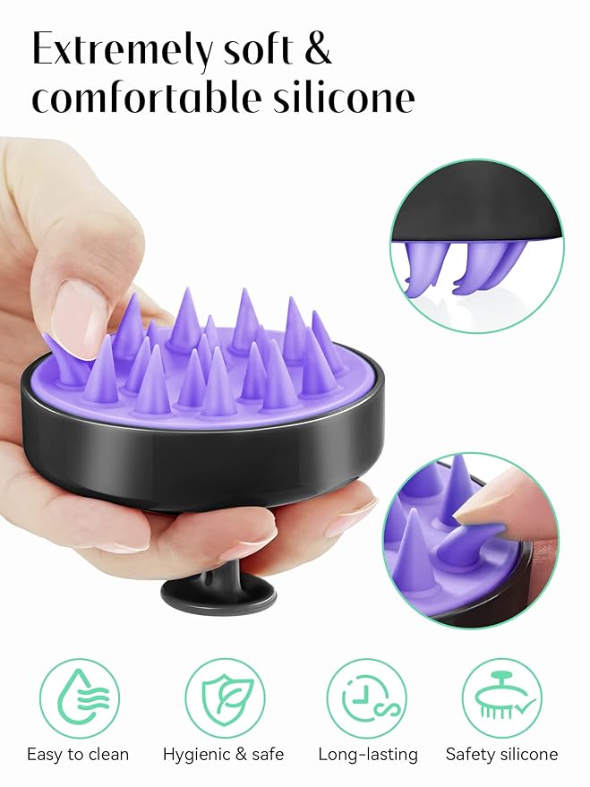 HEETA Scalp Massager Hair Growth, Soft Silicone Scalp Scrubber Shampoo Brush for Exfoliation, Dandruff Removal Head Massage Stress Relax, Wet & Dry Use for Thick Thin Curly Hair Care, Black HEETA