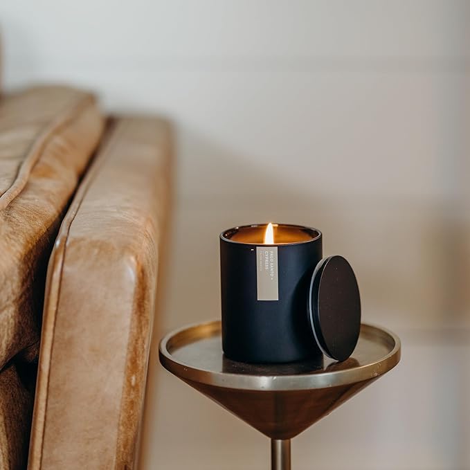 Calyan Wax Co. Palo Santo & Cypress Scented Candle - 75 Hour Burn - Luxury Non Toxic Soy Wax Candles - Long Lasting Black Tumbler Jar Candle for Home - 10.2oz - Bloomnest