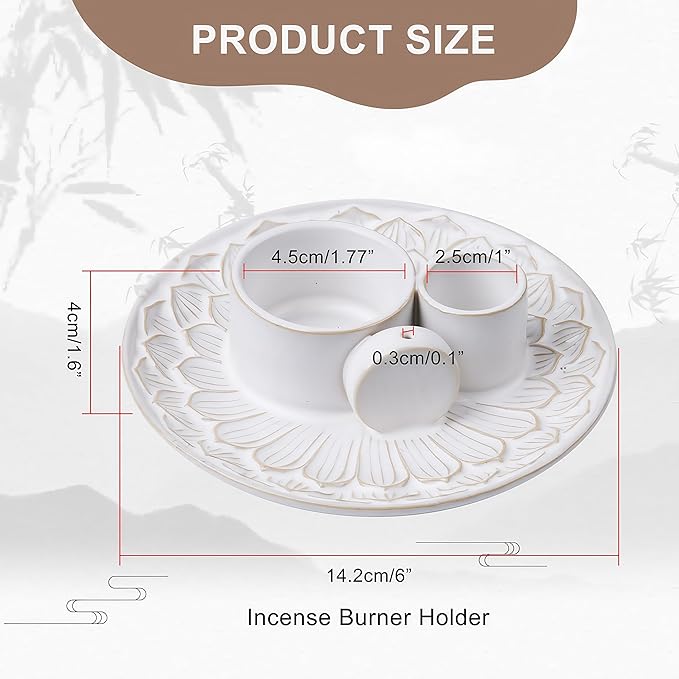 4 in 1 Incense Holder, Ceramic Incense Stick and Palo Santo Holder,Sage Holder for Burning- 5.5" Ceramic Ash Catcher Tray for Meditation and Yoga Room (White) - Bloomnest
