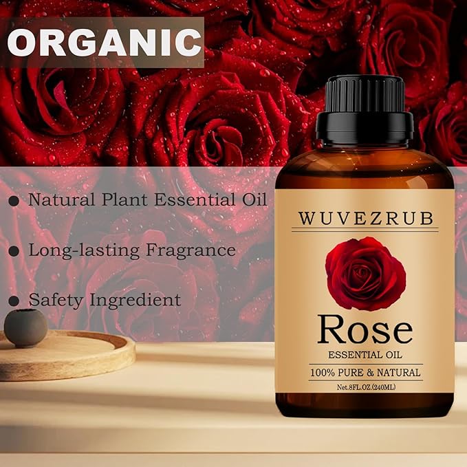 Rose Essential Oil 240ML - 100% Pure and Natural for Aromatherapy Diffuser - 8 Fl Oz