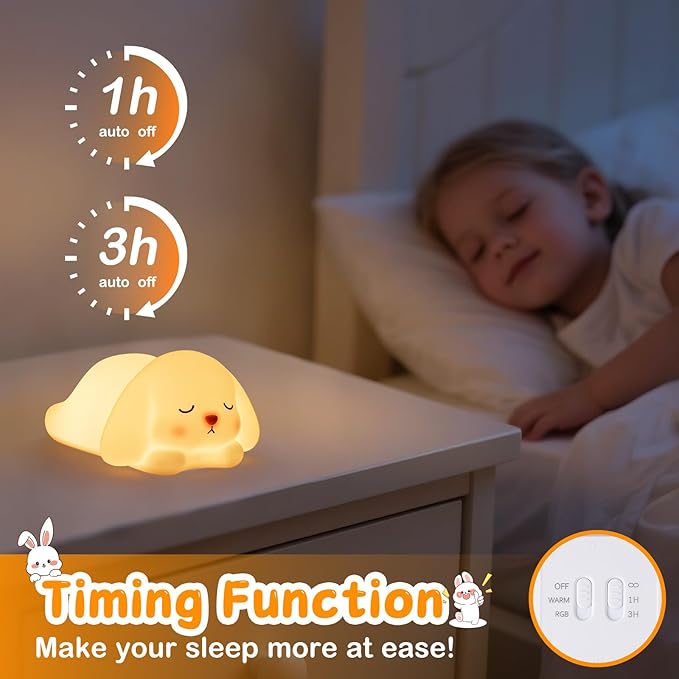Tremdwoto Bunny Night Light for Kids - 16 Color Changing, Rechargeable Dimmable Nursery Lamp with 1/3 H Timer, Cute Animal Night Light for Baby Boys Girls, Kawaii Room Decor Gift - Bloomnest