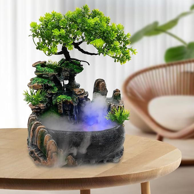Desk Water Fountain Atomizing Rockery Water Fountain Desktop with LED Lamp,Perfect for Office, Home, Bedroom Desk - Bloomnest