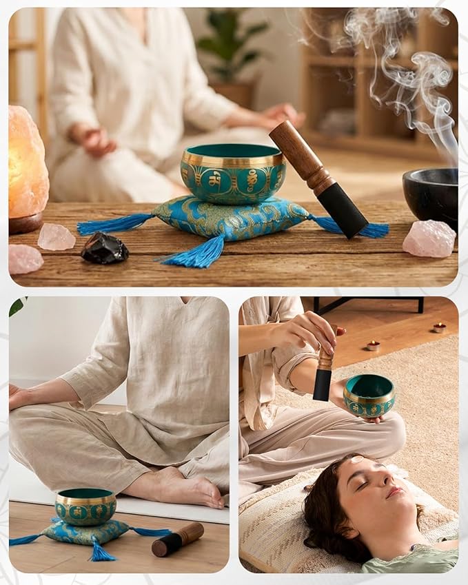 Tibetan Singing Bowls – Hand-Hammered in Nepal, Authentic Meditation Sound Bowls for Yoga, Chakra Healing, Mindfulness & Spiritual Self-Care Gifts for Women HIhealer