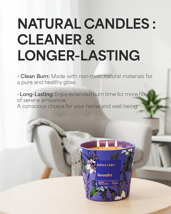 Extra Large Candles, Lavender Candle for Home Scented, 30oz Natural Soy Wax, 3 Wick Large Candle, 100 Hours Clean Burn | Non Toxic | Aromatherapy for Home Decor,Stress Relief,SPA, Relaxation - Bloomnest