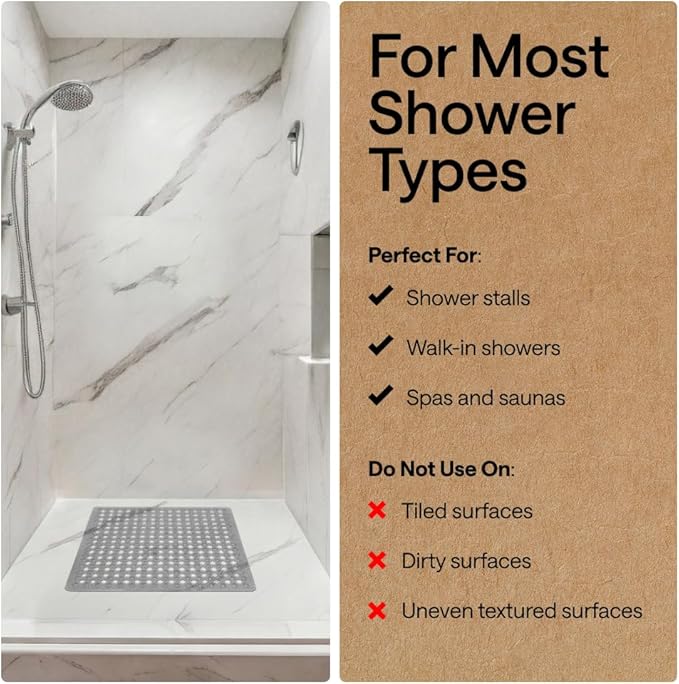 GORILLA GRIP Patented Square Shower Stall Mat, Small Bathtub Floor Mats for Stand Up Showers, Suction Cups and Drainage Holes, Machine Wash, Soft on Feet, Bathroom Accessories 21x21 Inch, Gray Opaque - Bloomnest