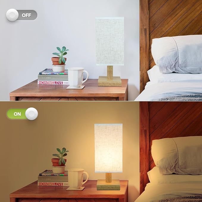 Small Bedside Table Lamp for Bedroom, Minimalist Nightstand Lamp with Square Fabric Linen Shade, Mini Cute Study Reading Desk Lamp Night Table Lamp for Living Room,Nursery, Home, Office,4.3in - Bloomnest