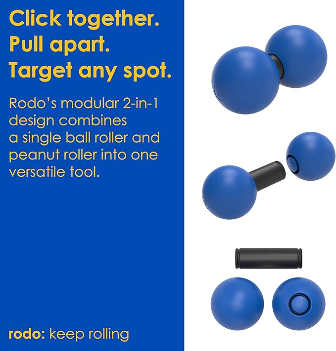 Rodo 2-in-1 Firm Peanut & Lacrosse Ball Roller | Deep Tissue Massage Tool for Fascia, Plantar Fasciitis, HIPS & Back | Mobility & Recovery Roller | Compact, Travel-Friendly, Pilates, Therapy Ready - Bloomnest