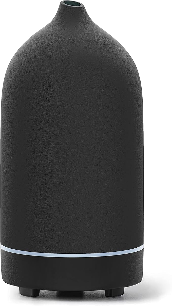 Essential Oil Diffuser,Handcrafted Ceramic Diffuser for Home,Ultrasonic Cool Mist Air Diffuser, 9 Colors Night Light with Timer (Black) - Bloomnest