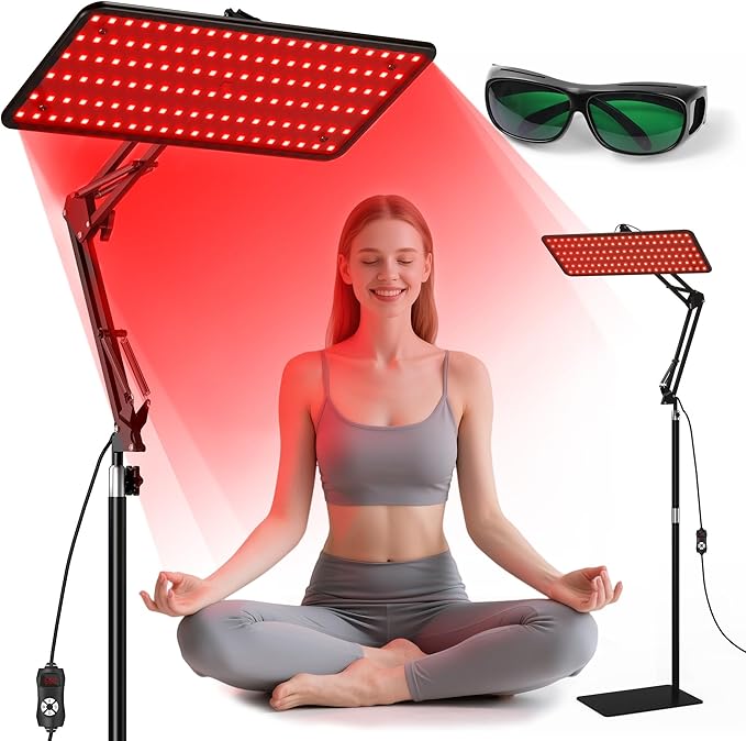 Morfone Red Light Therapy for Body Face - Infrared Light Therapy Lamp 660nm, 850nm, 940nm Tri-Wavelength LED Beads Panel with Height Adjustable Stand for Home Use, Gift for Women Girls, S Morfone