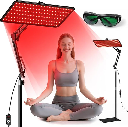 Morfone Red Light Therapy for Body Face - Infrared Light Therapy Lamp 660nm, 850nm, 940nm Tri-Wavelength LED Beads Panel with Height Adjustable Stand for Home Use, Gift for Women Girls, S Morfone