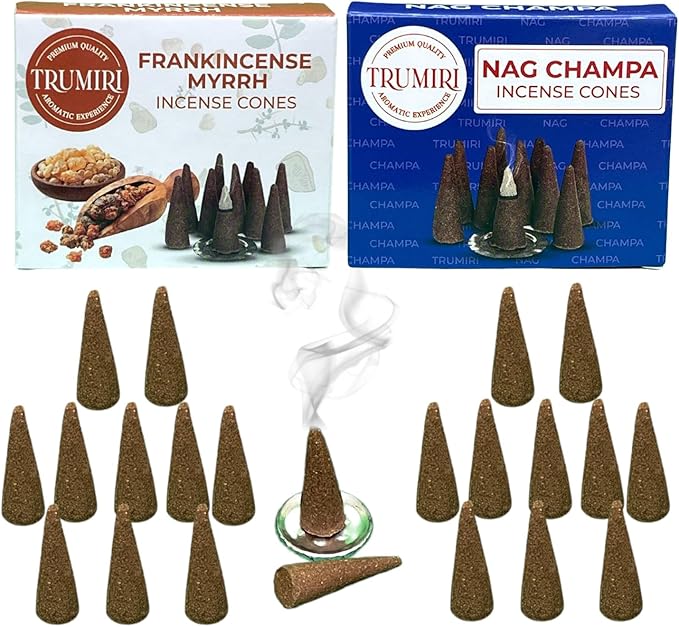 TRUMIRI Incense Cones - Combo Pack of 20 Cone Incense - Nag Champa & Frankincense Myrrh TRUMIRI