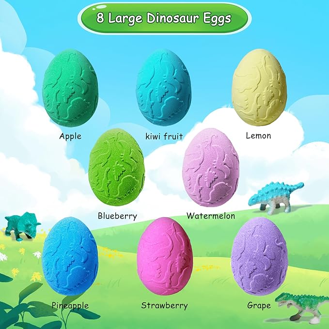 Kids Bath Bombs with Surprise Inside, XXL Large Dinosaur Bath Bombs 8pcs Bath Bomb Set with Toys Inside, Dino Toy Gifts for Kids Age 3 4 5 6 7 8 9 10 11 12 - Bloomnest