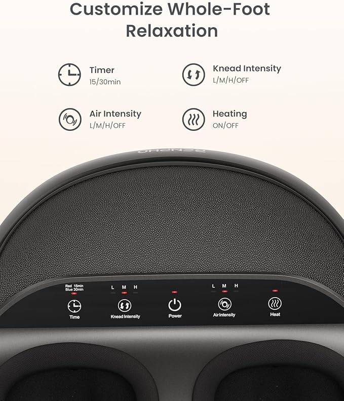RENPHO Foot Massager Machine [2026 Upgraded], Shiatsu Foot Massager with Heat, True Full Foot Massage, Deep Kneading Plantar Fasciitis Massager for Women Mom Men Dad, Fits Up to Size 13