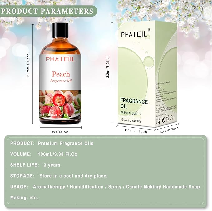PHATOIL 3.38FL.OZ Peach Fragrance Oils for Aromatherapy, Essential Oils for Diffusers for Home, Perfect for Diffuser, Yoga, Skin Care, DIY Candle and Soap Making - 100ml - Bloomnest