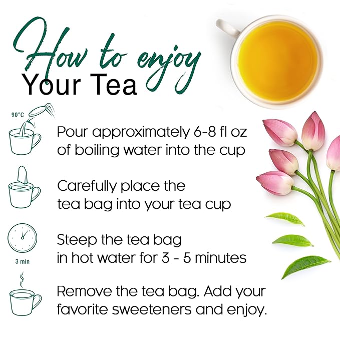 FreshDrinkUS, Premium 20 Tea Bags of Lotus Green Tea, 100% Natural. Exquisite Flavor, Handpicked Leaves, Perfect for Tea Lovers. No Sugar, No Gluten, Vegan. - Bloomnest