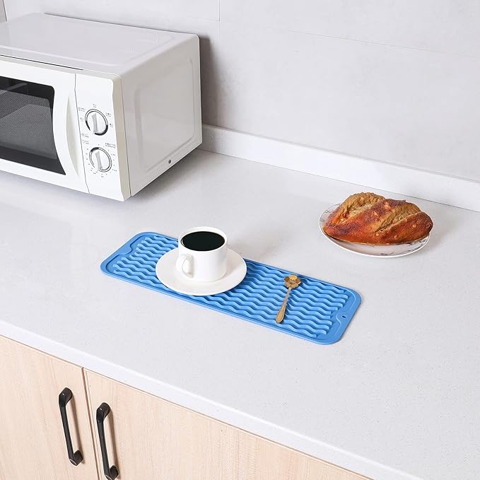 Silicone Dish Drying Mat for Multiple Usage,Easy clean,Eco-friendly,Heat-resistant Silicone Mat for Kitchen Counter,Sink,Bar,Bottle,or Cup Lichen Blue M 17 inches x 6 inches - Bloomnest