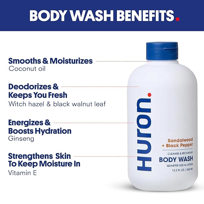 Huron Shower Kit - Shampoo, Conditioner, & Body Wash For Men - Sandalwood + Black Pepper Scent - Hydrating & Nourishing Men's Shampoo & Conditioner - Bloomnest