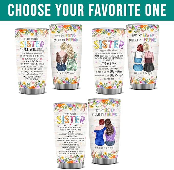 wowcugi Sister Personalized Sisters Tumbler Stainless Steel Tumblers Coffee Travel Mug 20oz 30oz Birthday Christmas Friendship Present - Bloomnest