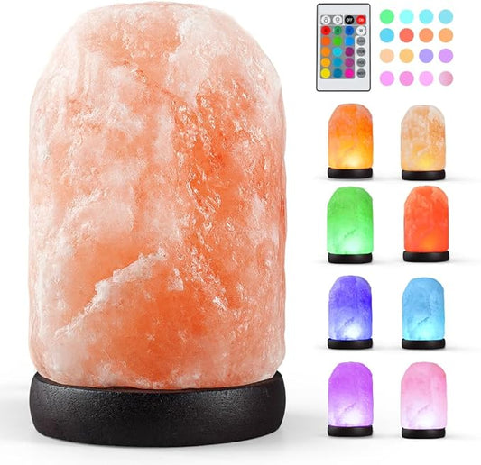 Small Remote Salt Himalayan Salt Lamp 16 Colors, Natural Crystal Salt Rock Lamp Hand Carved Night Lights, USB Salt Crystal Lamp Remote Control Salt Lamp for Home Decor and Gift (1.9lb)