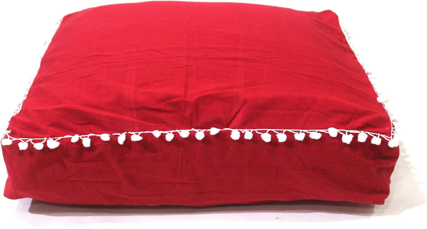 CRAFT KALA Meditation Floor Pillow Cover, Round Large Pillows Cover Seating for Adults, Bohemian Mandala Circle Cushions Cover for Outdoor Fireplace Yoga Living Room (Red, 24" Square)