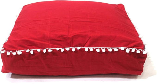 CRAFT KALA Meditation Floor Pillow Cover, Round Large Pillows Cover Seating for Adults, Bohemian Mandala Circle Cushions Cover for Outdoor Fireplace Yoga Living Room (Red, 24" Square) - Bloomnest