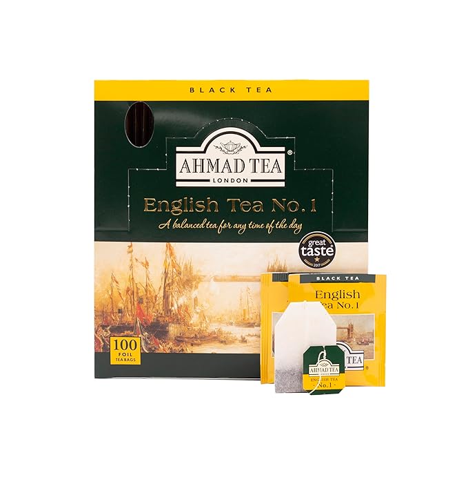 Ahmad Tea Black Tea, English Tea No. 1 Foil Enveloped Teabags, 100 ct - Caffeinated and Sugar-Free - Bloomnest