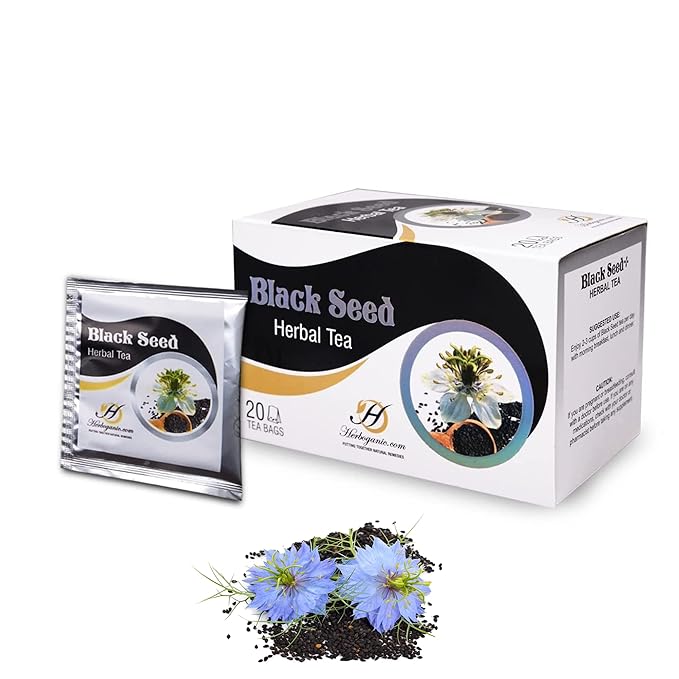 HERBOGANIC Black Seed Herbal Tea - Digestion Support and Immune Boost | Refreshing and Delicious Blend | Natural Ingredients | 20 Tea Bags - Bloomnest