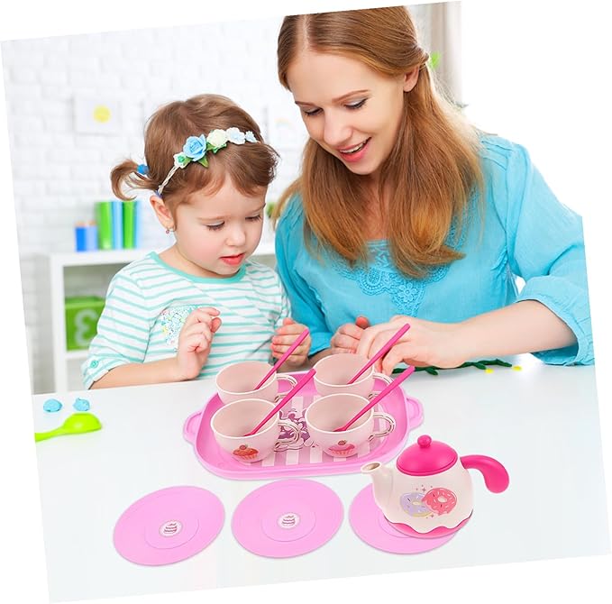 KESYOO Tea Party Set Food-Grade Plastic Teapot and Dishes Pretend Play Kitchen Accessories for Easy to Clean Lightweight Educational for Role Play and Family Fun