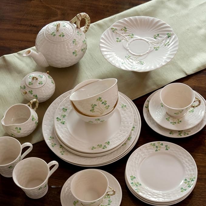 Belleek Classic Shamrock Fine Parian China Tea Pot - 35 oz Irish Handmade Loose Leaf Teapot - Microwave Safe Ceramic Tea Pot - Porcelain Teapot for Tea Service, Decorative Teapots & Coffee Servers - Bloomnest