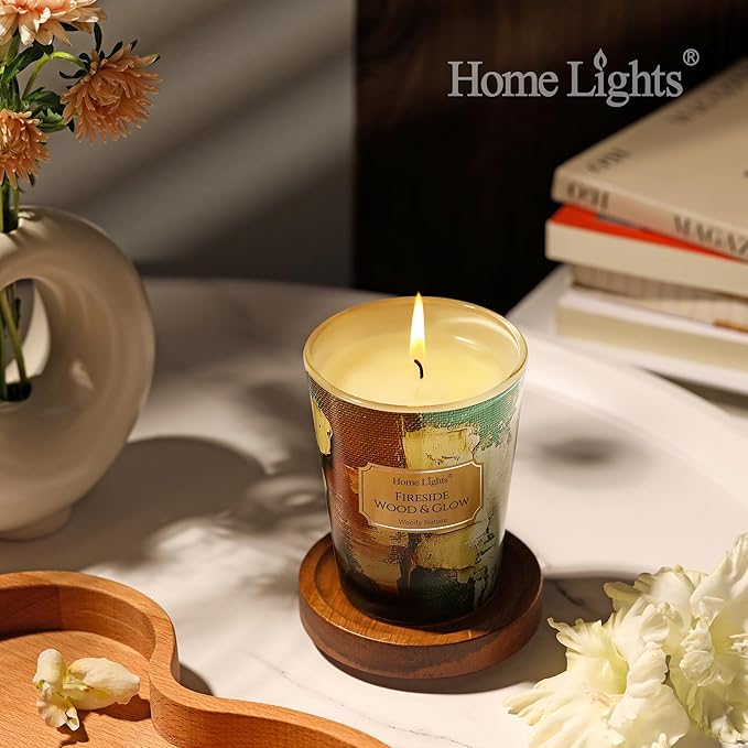 HomeLights 1-Wick Candles for Home Scented - 6.7oz Soy Wax Blend Candle Long-Lasting Fragrance, Industrial Chic Home Decor and Housewarming Gifts, Fireside Wood & Glow - Bloomnest