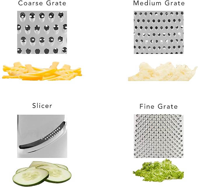 KitchenAid Gourmet 4-Sided Stainless Steel Box Grater for Fine, Medium and Coarse Grate, and Slicing, Detachable 3 Cup Storage Container and Measurment Markings, Dishwasher Safe, 10 inches tall, Black - Bloomnest