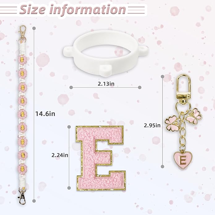 Compatible with Owala Water Bottle Accessories, Cute Letter Charm Set with Boho Handle Strap, Monogram Sticker, Silicone Ring, Keychain Decoration, for FreeSip 24 32 40oz, Owala Kids, Tumbler Gift SITKOL