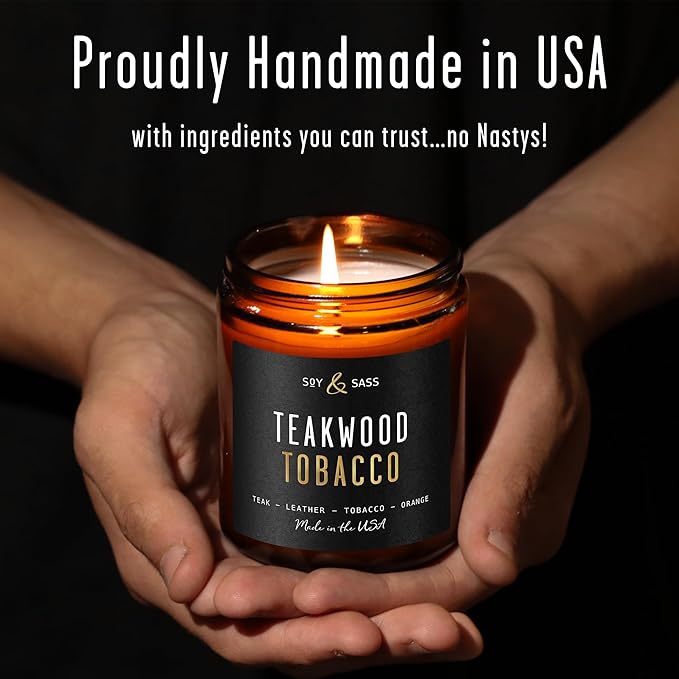 Teakwood & Tobacco Candle I Scented Black Candles for Men or Women - Teakwood, Tobacco & Orange Soy Wax Mens Candle - Infused w/Essential Oils | Long-Lasting 50Hr Burn, 9oz I Non Toxic I Made in USA - Bloomnest