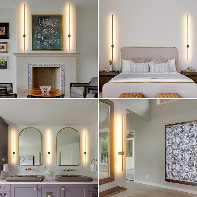 Dimmable Plug in Wall Sconce Set of 2, Gold 39.37" LED Wall Light with Remote, Adjustable Color Temperature Brightness Wall lamp with Timer for Living Room,Bedroom and Accent Lighting - Bloomnest