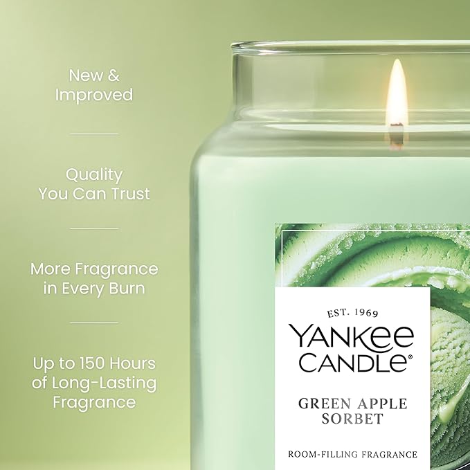 Yankee Candle Green Apple Sorbet Scented Candle, 22oz Large Jar with up to 150 Hour Burn Time, Giftable - Bloomnest