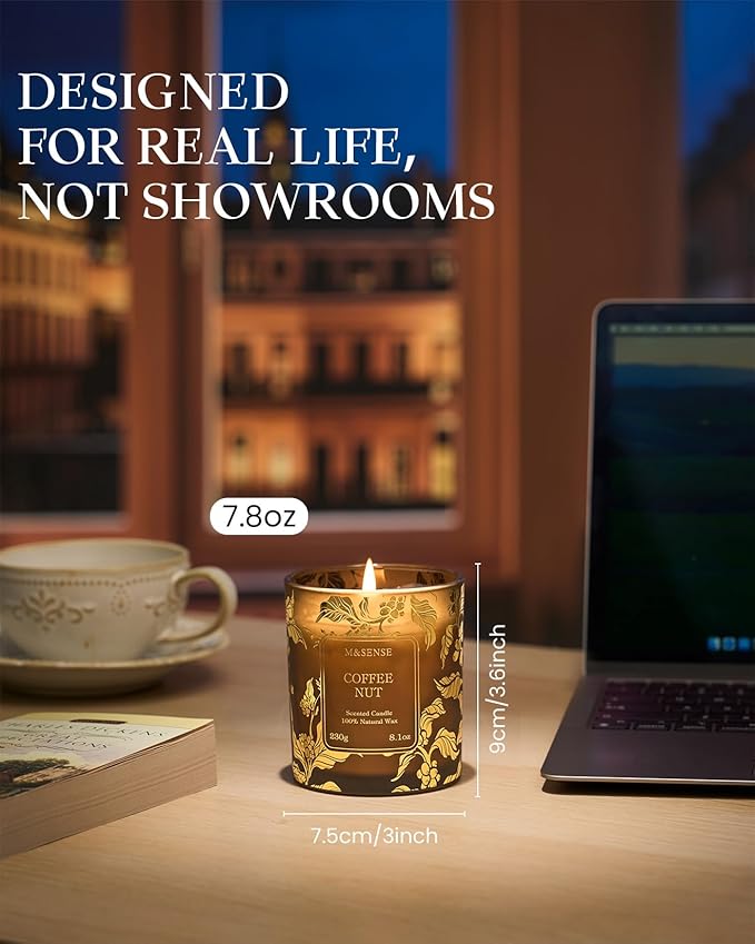 M&SENSE Coffee Candles,CoffeeNut Naturally Scented Candles,Vegan Soy,8.1oz 42-Hour Long Burning Time,Relax Home Fragrance Calm for Office Home Bathtub,Fall Winter Thanksgiving Christmas Gifts - Bloomnest