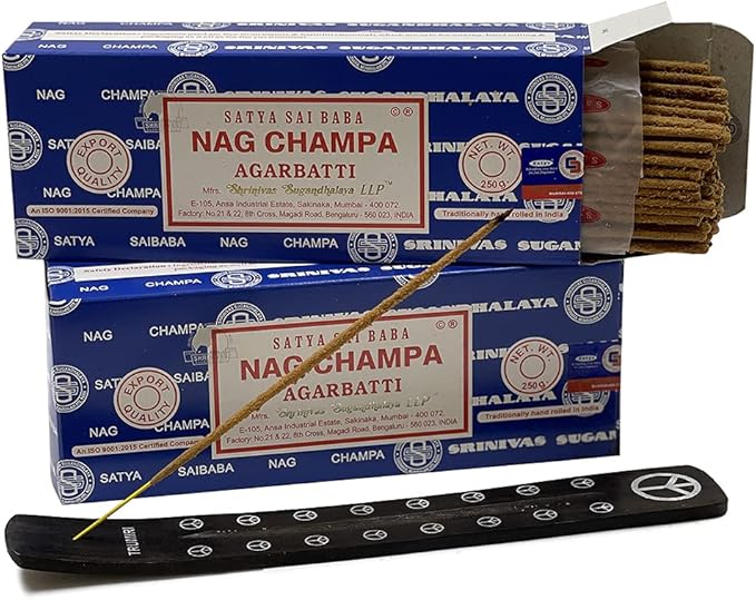 TRUMIRI Incense Stick Holder Bundle with Satya Sai Baba Nagchampa 250g Incense Sticks - Pack of 2 (Approx 500 Sticks) - Bloomnest