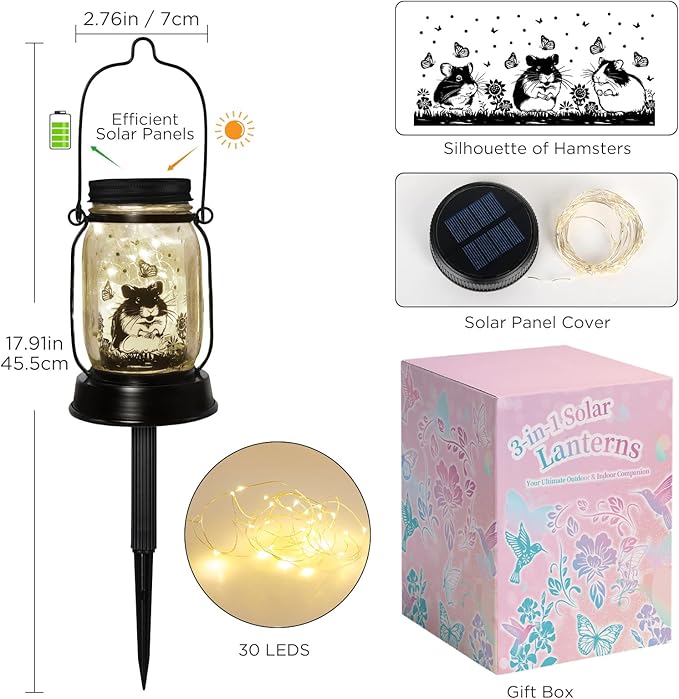 kyoryuger Hamster Gifts for Women/Men Hamster Solar Lanterns Mom Birthday Present Lantern Pet Loss Pet Memorial Lights Solar Garden Decoration Outside for Yard, Patio,Backyard,Porch Torche - Bloomnest
