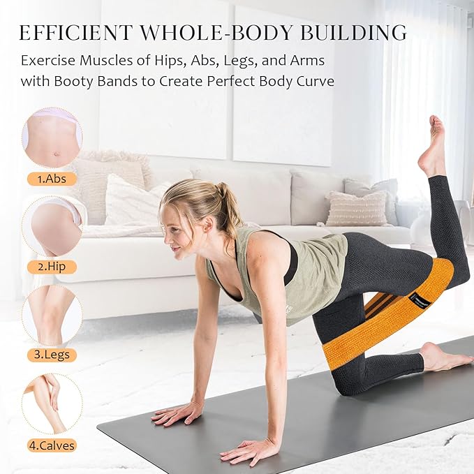 9 PCS Fabric Resistance Bands Set for Working Out, Non-Slip Exercise Booty Bands for Women & Men Leg and Glutes with Hair Ties and Tape Measure - for Home Gym Workout, Yoga, Pilates - Bloomnest