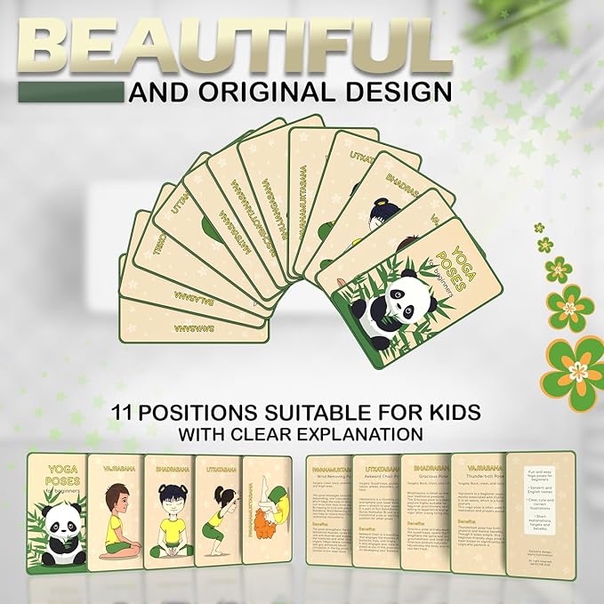 Kids Yoga Mat Set for Boys & Girls - Doll, Unicorn, Mermaid, Panda, Dinosaur and UnderWater - Chemical Free - Non-Toxic - Non-Slip - 60 X 24 X 0.2 Inches - w/ 12 Yoga Cards - Cute Carrier Bag - Ages 3-12 - Bloomnest