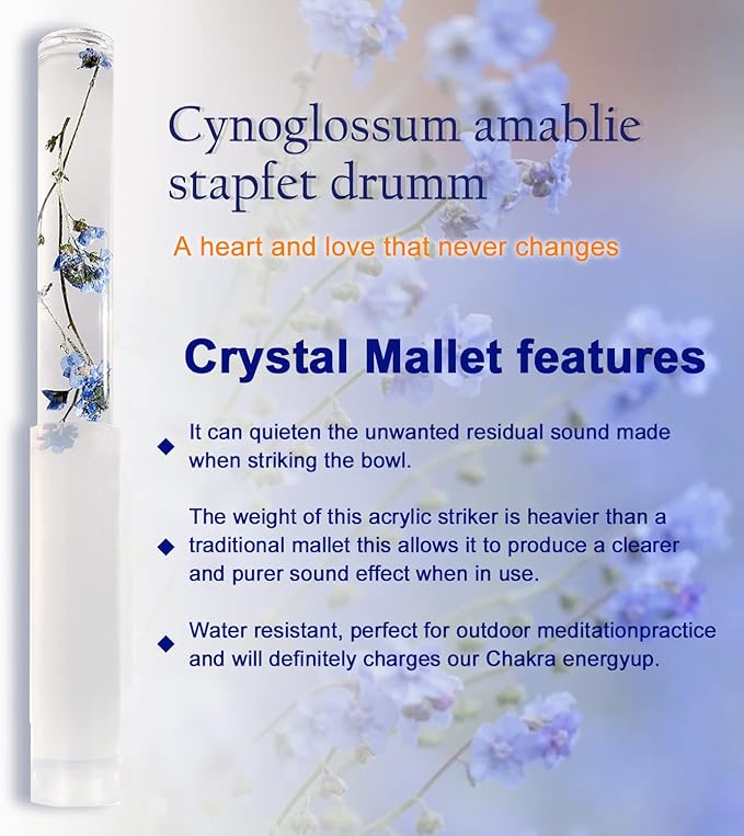 Singing Bowl Mallet Clear Acrylic Base Silicone Rubber Striker Mallet for Playing Quartz Crystal Singing Bowl with Bundle Pocket(Floral) - Bloomnest