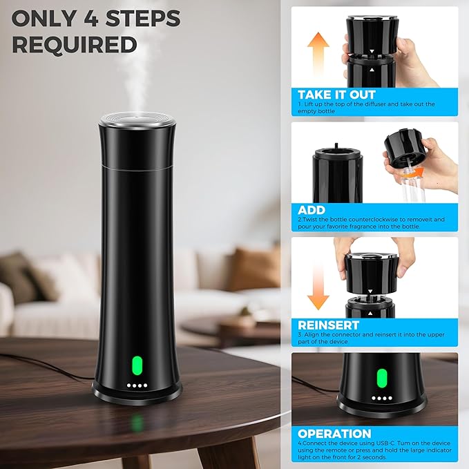 Hotel Scent Diffuser Starter Kit - 1500 Sq Ft Coverage, Hotel Scents Collection, Suitable for Waterless Diffuser Large Room, Contains Five Aromatherapy Essential Oils, Remote Control, Black - Bloomnest