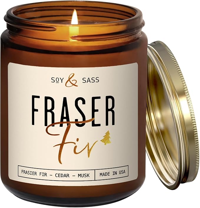 Fraser Fir Candles - Christmas Candles - 'Fraser Fir' w/Balsam Fir Cedar & Sandalwood Evergreen Tree Scent I Winter Evergreen Candle I Stocking Stuffers for Women I 9oz, 50Hr, USA Made - Bloomnest