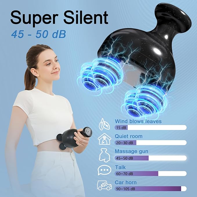 DEITY 4 Heads Handheld Massage Gun Deep Tissue, Electric Body Massager, Percussion Muscle Massager for Easing Shoulder and Back Tension, with Reverse Thrust Function, Black - Bloomnest