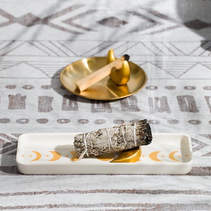 ZenBless Incense Holder Multifunction Incense Burner for Burning Palo Santo,Sage Smudge, Incense Sticks,Handcrafted Ceramic Moon Phase Insence-Stick Holder, Ideal for Spiritual Meditation Yoga Gift - Bloomnest
