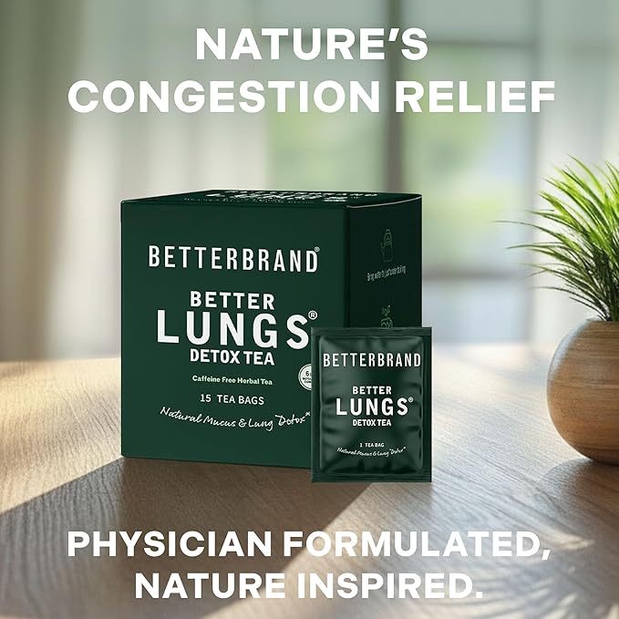 Betterbrand Mullein Tea Bags for Lung Detox - Respiratory Support with Thyme, Elderberry, Ginseng, Ginger, Caffeine Free Herbal Blend - 15 Tea Bags (Pack of 1) - Bloomnest