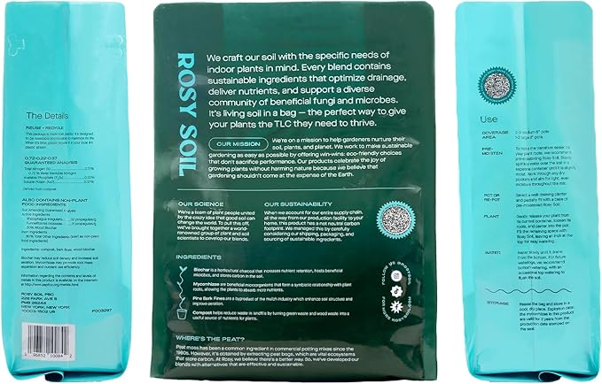 Rosy Soil Indoor Potting Soil for House Plants, 2 x 8 qrt - Organic Potting Soil Mix for Indoor Plants -Enriched w/Root-Boosting Biochar for Foliage Plants, Flowers, Herbs - Pack of 2 - Bloomnest