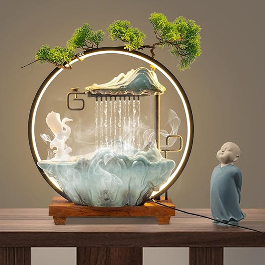 15In White Crane Water Fountain Waterfall Indoor Tabletop Decration Humidifier with LED Light, Atomizer Circulating Water, Japanese Zen Decor Meditation Feng Shui Decor Festival Birthday Gift - Bloomnest